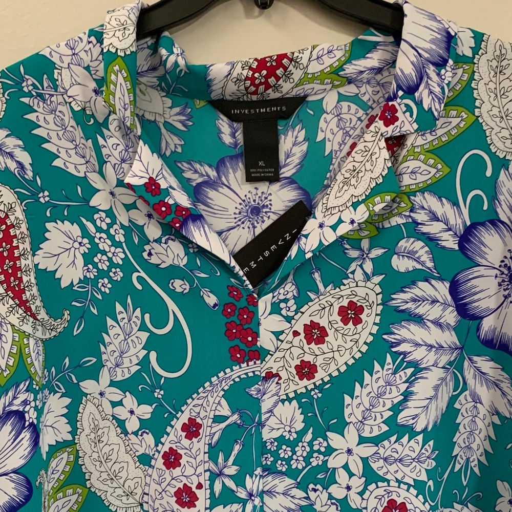 Investments Teal Floral Top